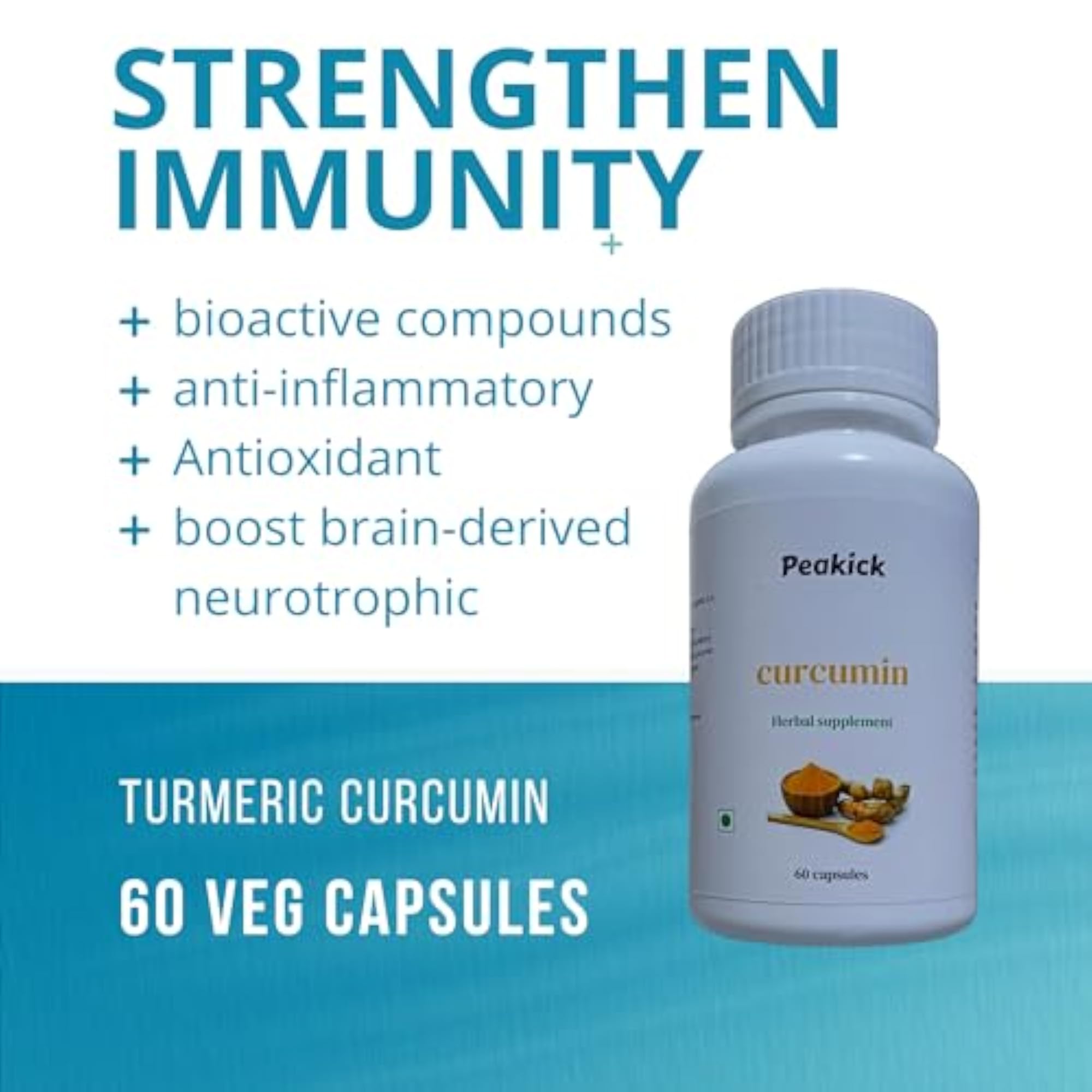 Peakick Curcumin Capsules, 60 Veg Capsules